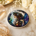 Fairy Art Ceramic Coaster, Fantasy Decor, Stained Glass Style, Whimsical Gift