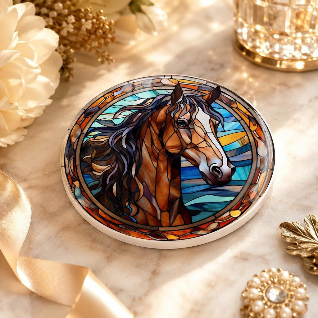 Horse Coaster, Round Ceramic with Art Glass Style Design