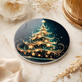 Christmas Tree Ceramic Coaster, Gold Teal Holiday Drinkware Decor, Luxe Winter Table Accent
