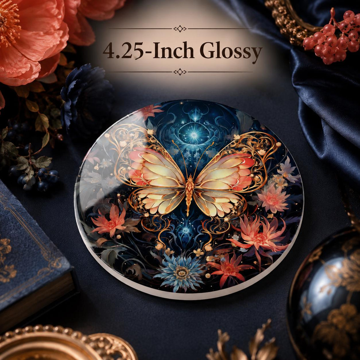 Butterfly Ceramic Coaster, Celestial Floral Decor, Garden Lover Gift, Elegant Home Accent