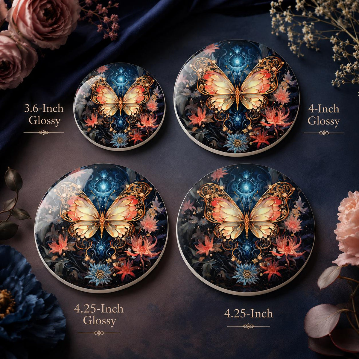 Butterfly Ceramic Coaster, Celestial Floral Decor, Garden Lover Gift, Elegant Home Accent