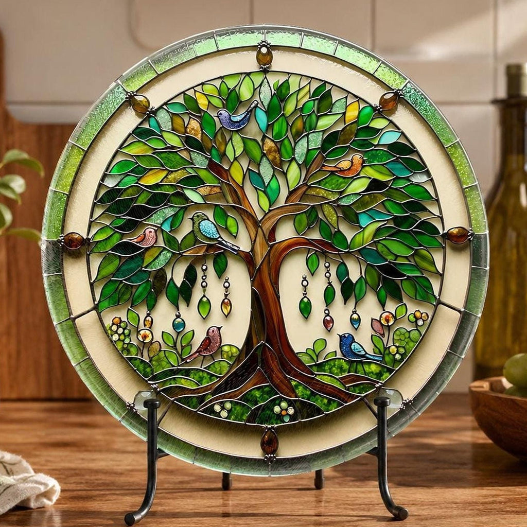 Tree of Life Glass Cutting Board, Round Charcuterie in Tempered