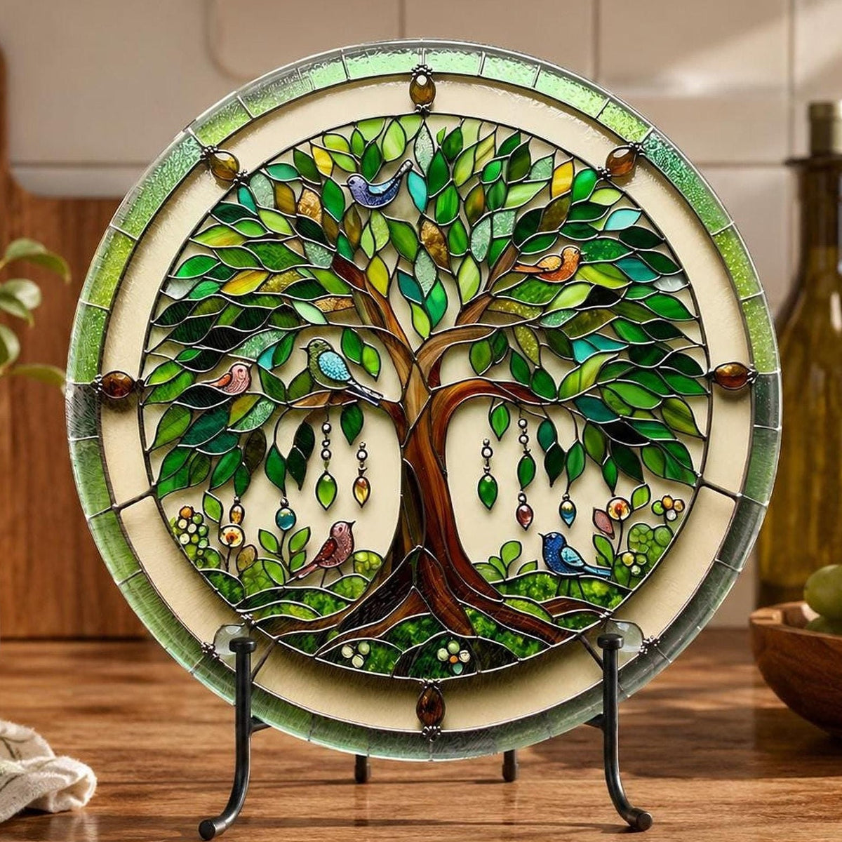 Tree of Life Glass Cutting Board, Round Charcuterie in Tempered