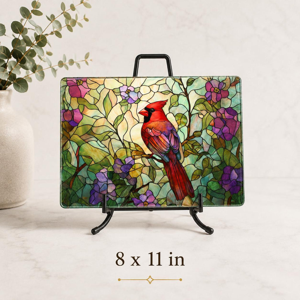 Cutting Board with Cardinal Design, Floral Charcuterie Tray in Tempered Glass