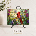 Cutting Board with Cardinal Design, Floral Charcuterie Tray in Tempered Glass