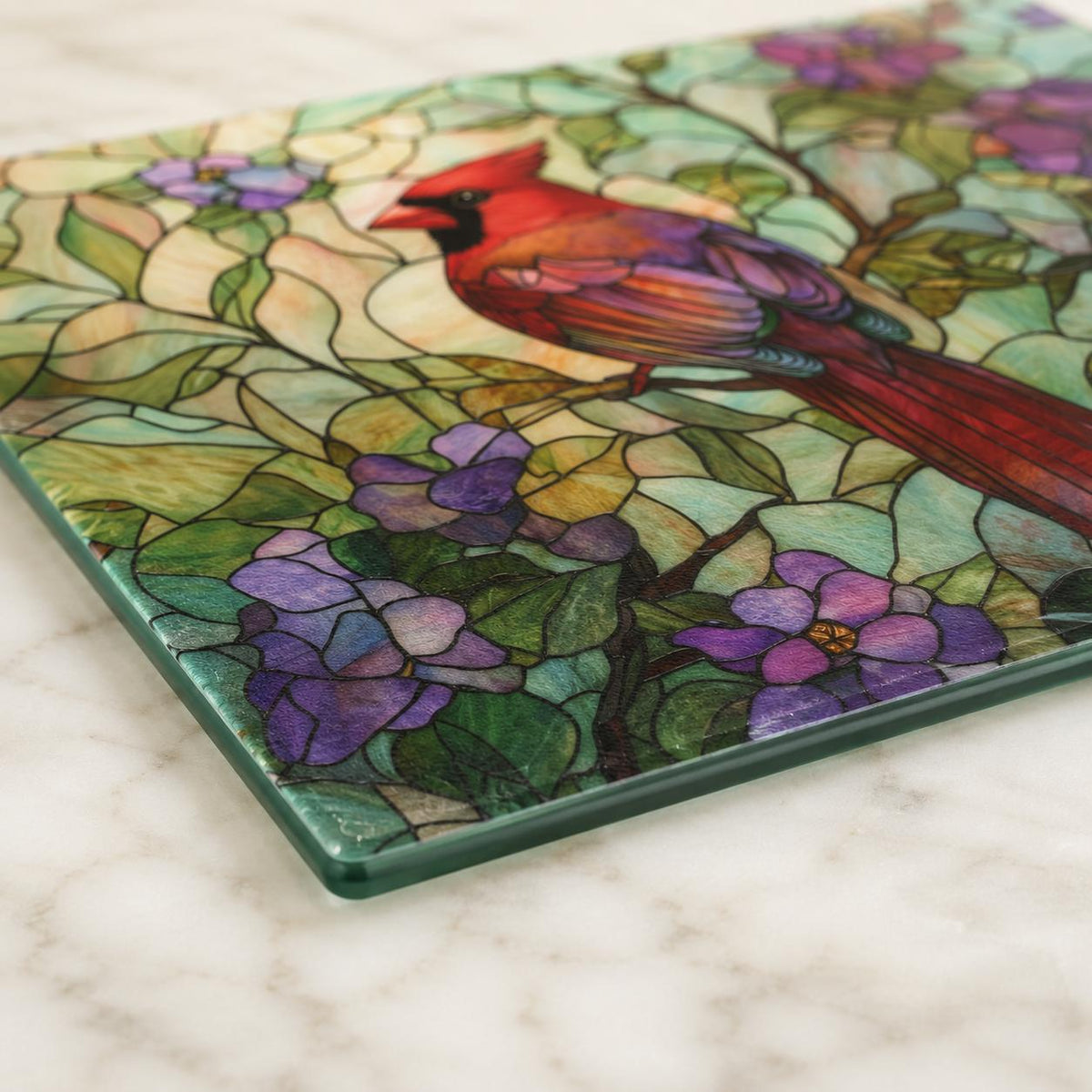 Cutting Board with Cardinal Design, Floral Charcuterie Tray in Tempered Glass