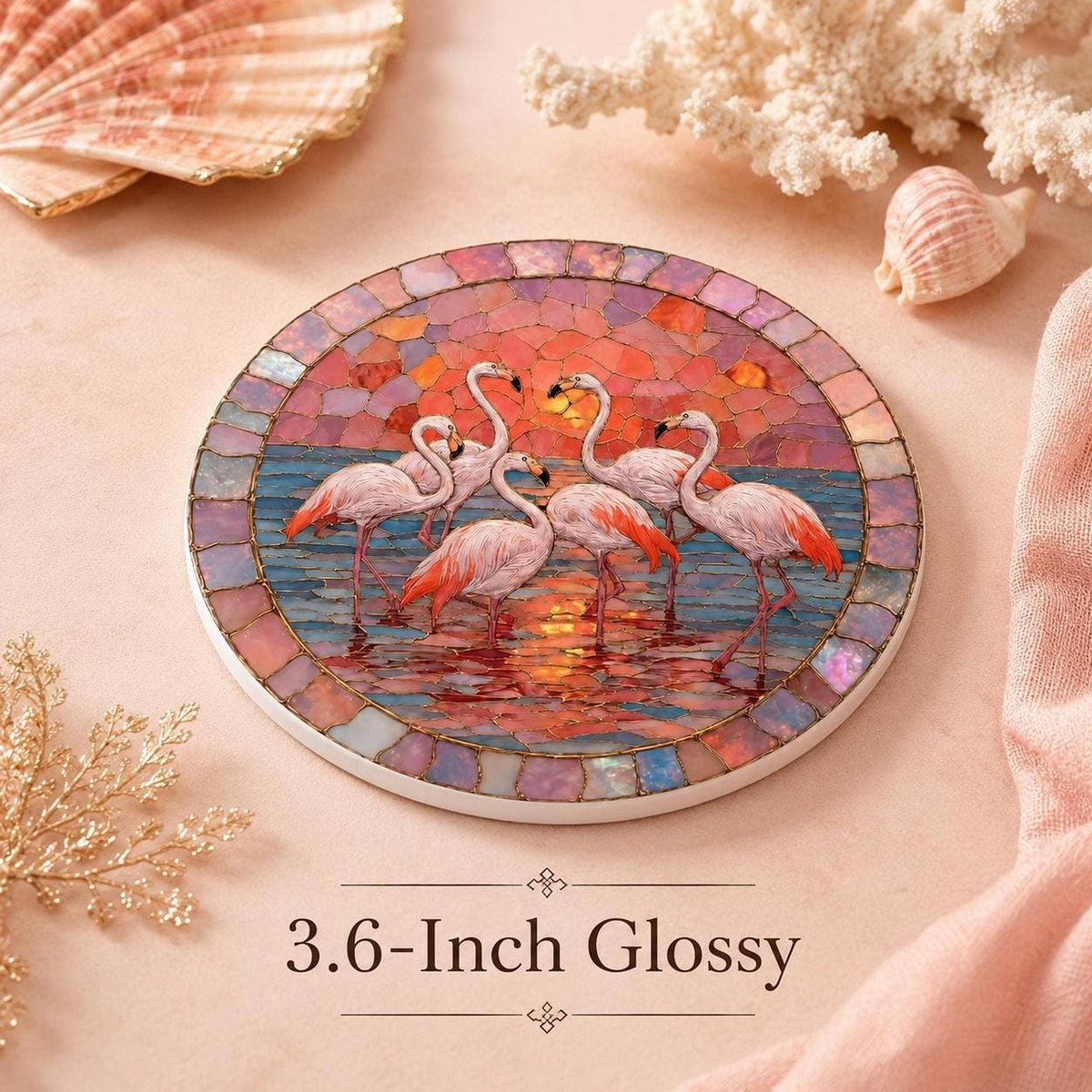 Ceramic Flamingo Coaster, Tropical Decor with Glossy or Matte Finish