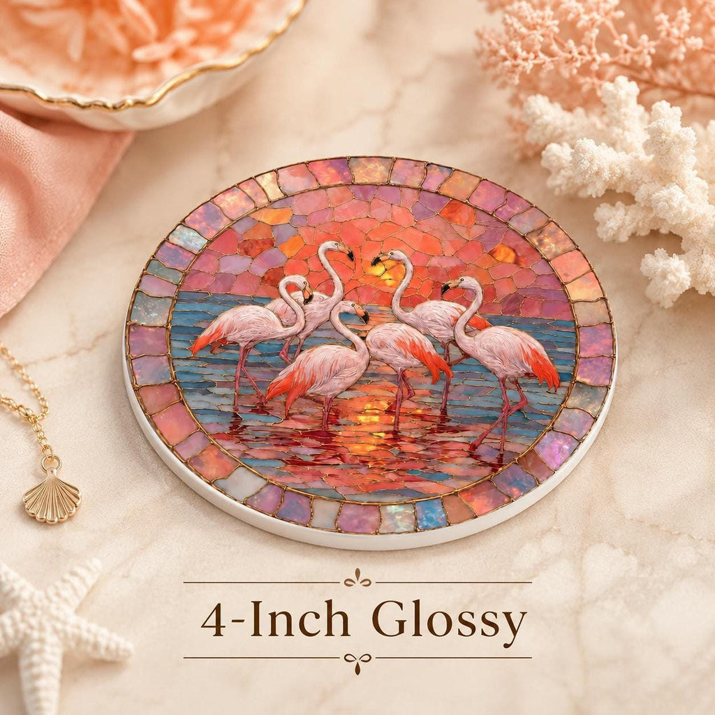 Ceramic Flamingo Coaster, Tropical Decor with Glossy or Matte Finish