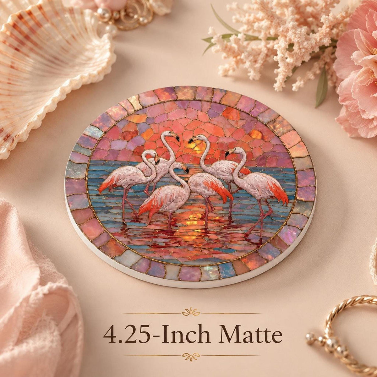 Ceramic Flamingo Coaster, Tropical Decor with Glossy or Matte Finish
