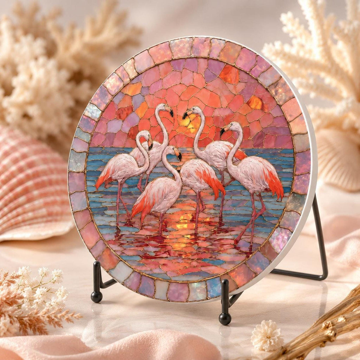 Ceramic Flamingo Coaster, Tropical Decor with Glossy or Matte Finish