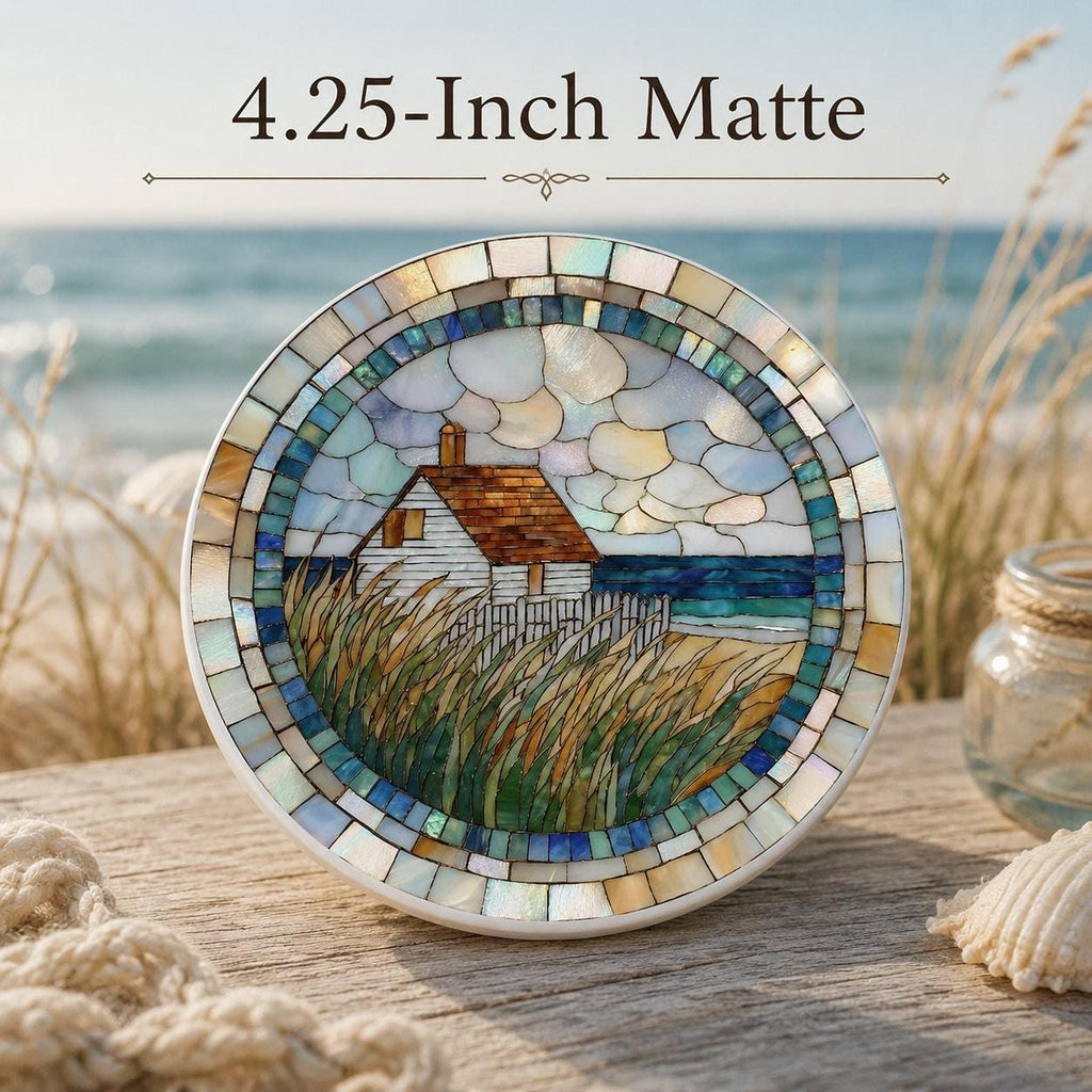 Coastal Coaster, Ceramic Round Accent with Seaside Cottage Artwork