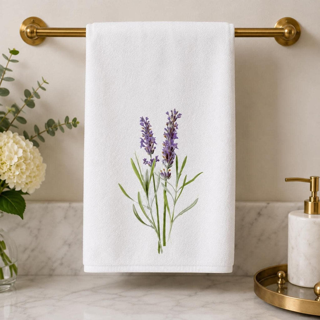 Lavender Hand Towel, 15 × 25 Inch Botanical Print with Cotton Terry Back