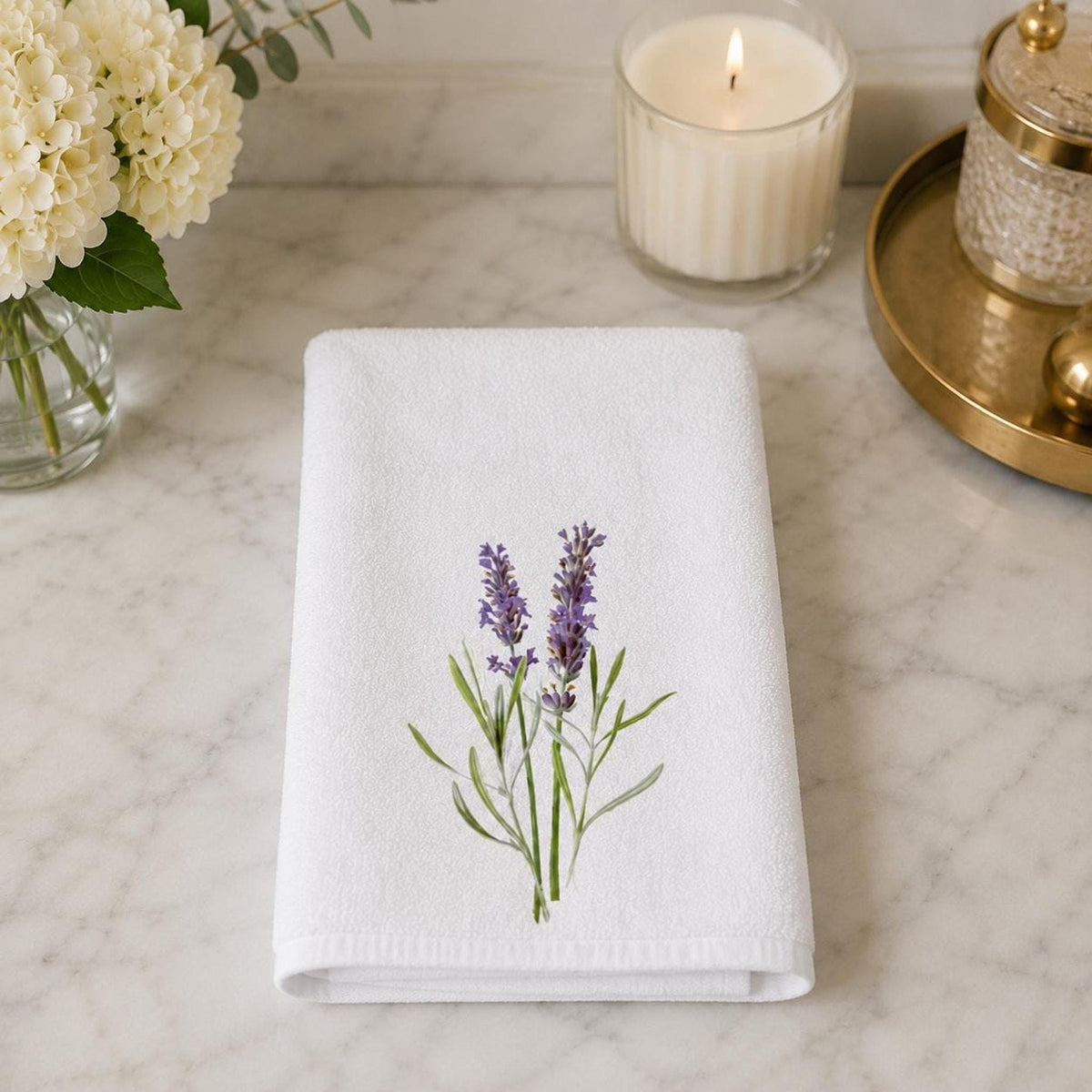 Lavender Hand Towel, 15 × 25 Inch Botanical Print with Cotton Terry Back