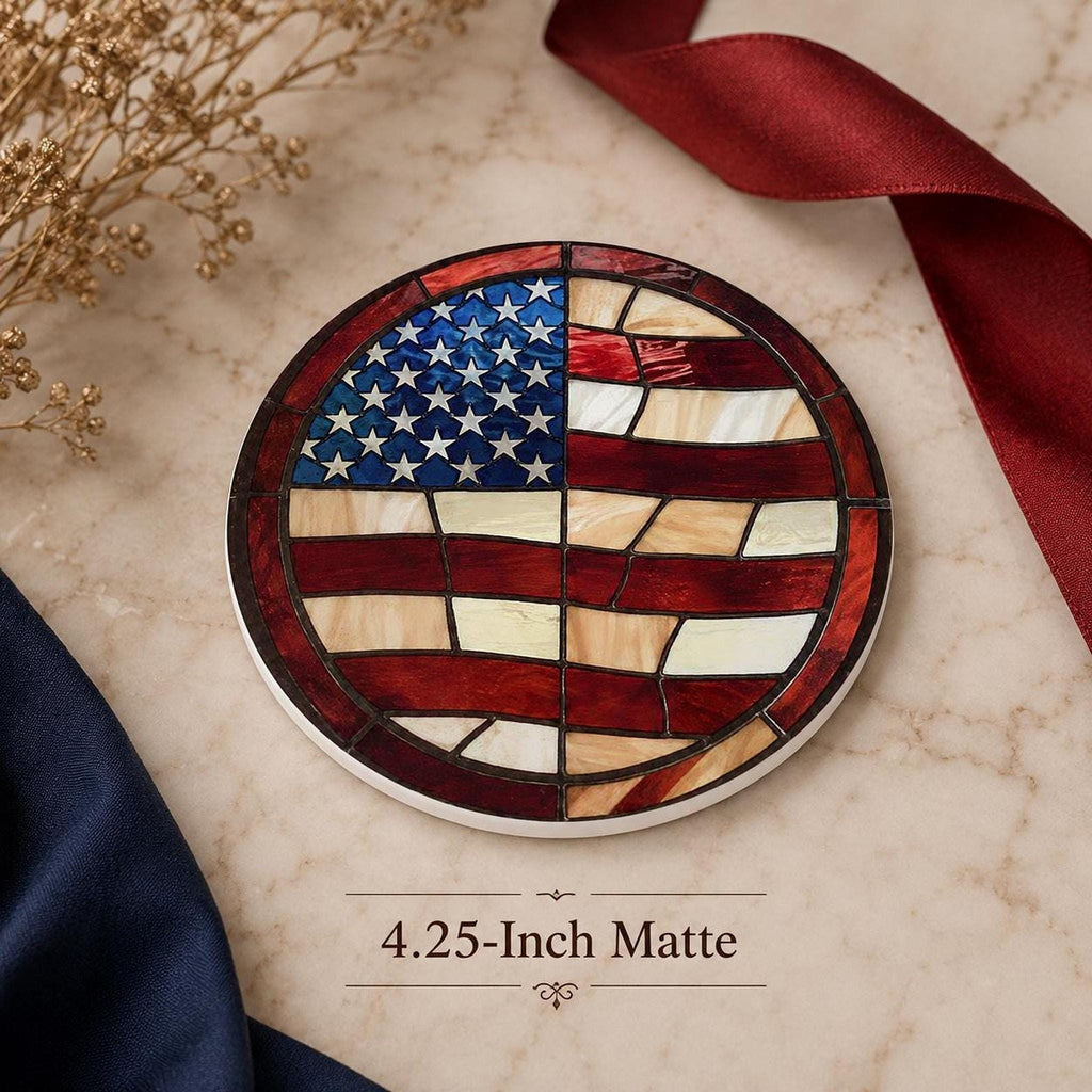 American Flag Ceramic Coaster, Patriotic Decor, Stars and Stripes Accent, USA Gift