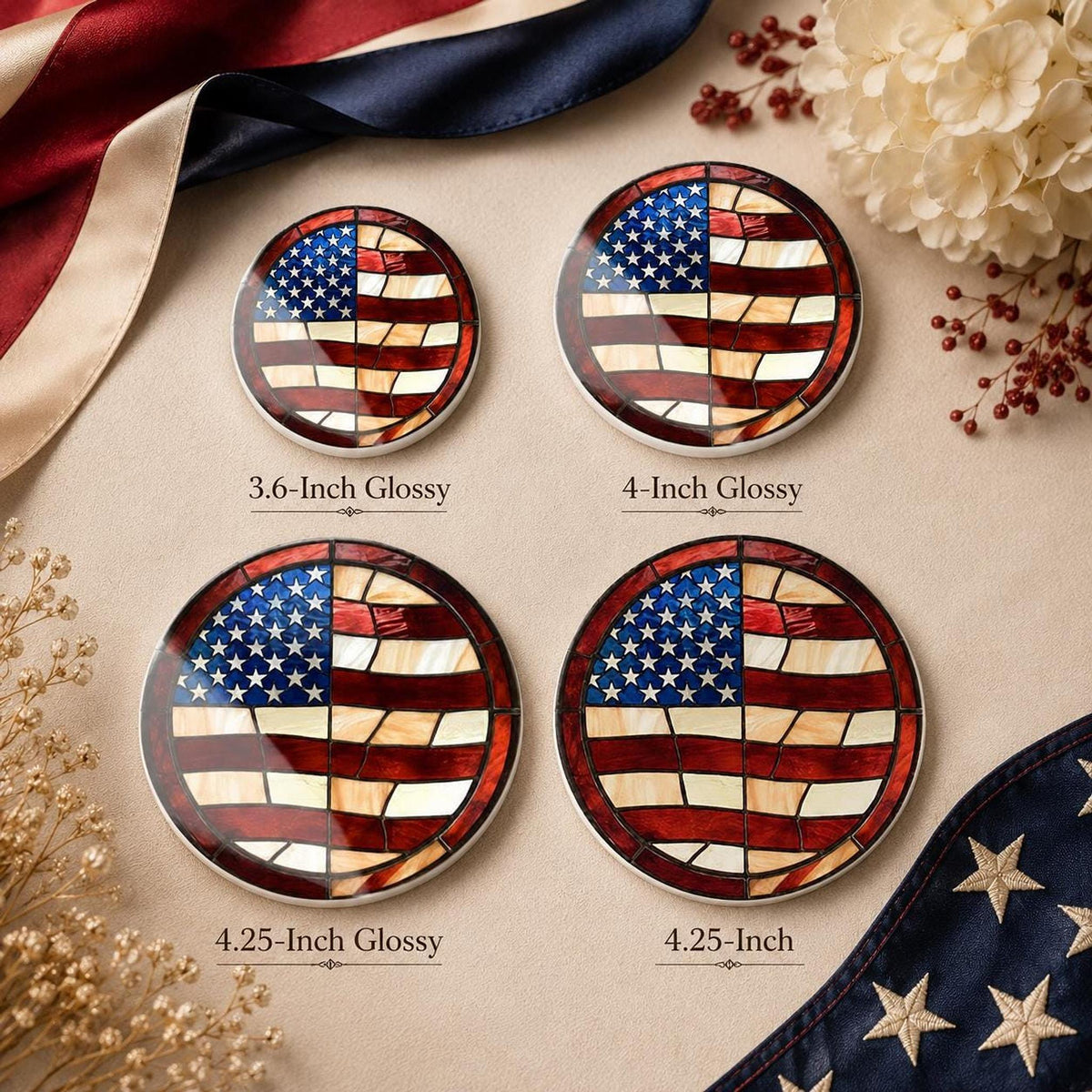 American Flag Ceramic Coaster, Patriotic Decor, Stars and Stripes Accent, USA Gift
