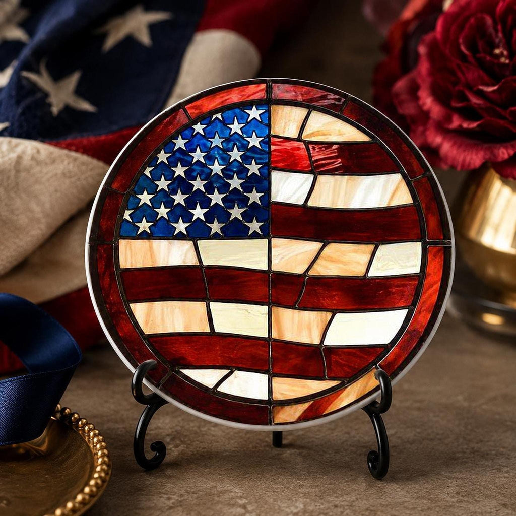 American Flag Ceramic Coaster, Patriotic Decor, Stars and Stripes Accent, USA Gift