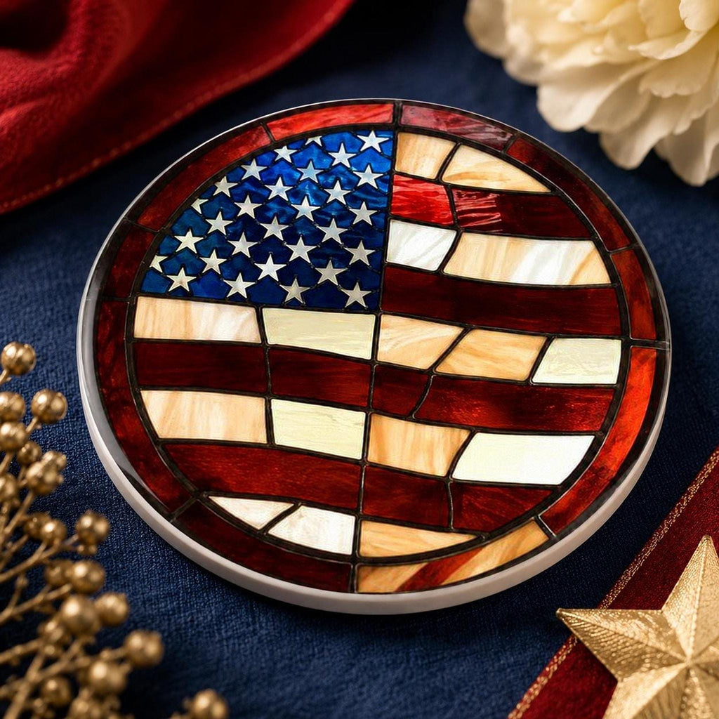 American Flag Ceramic Coaster, Patriotic Decor, Stars and Stripes Accent, USA Gift