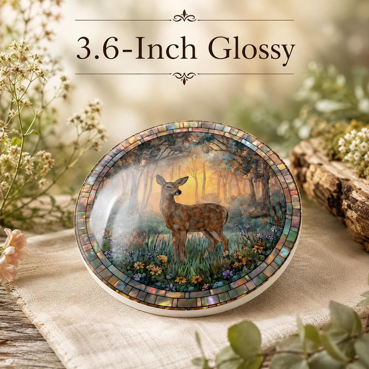 Deer Ceramic Coaster, Woodland Stained Glass Decor, Forest Wildlife Gift, Nature Home Accent