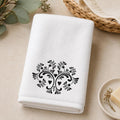 Fingertip Towel, Black Floral Print on White, 11 x 18 Inch