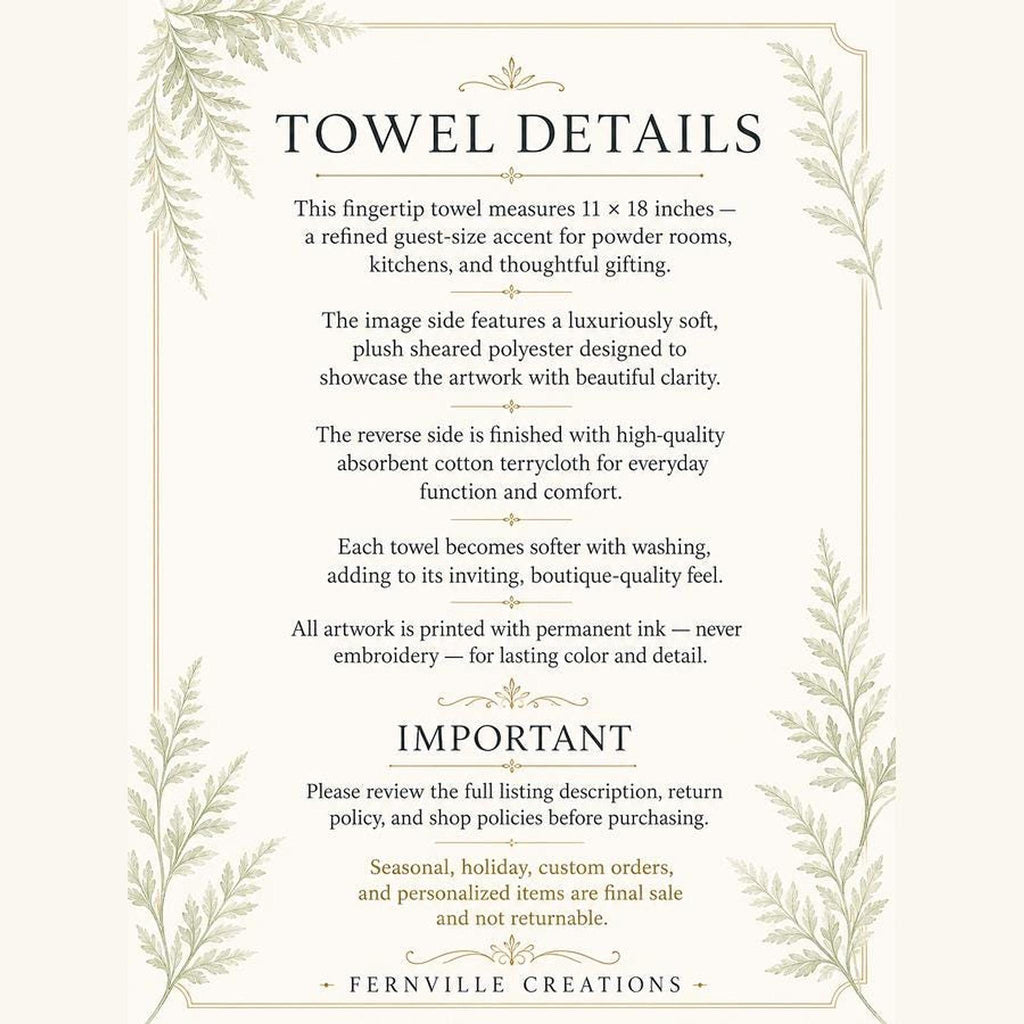 Fingertip Towel, Black Floral Print on White, 11 x 18 Inch