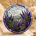 Lavender Ornament, Round Ceramic Keepsake with Botanical Design