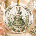Rabbit Ornament, Vintage Bunny Ceramic Keepsake with Floral Design