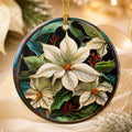 White Poinsettia Ceramic Ornament, Stained Glass Inspired Christmas Keepsake, Personalized Gift