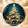 Elegant Christmas Tree Ceramic Ornament, Teal Gold Holiday Keepsake, Personalized Gift