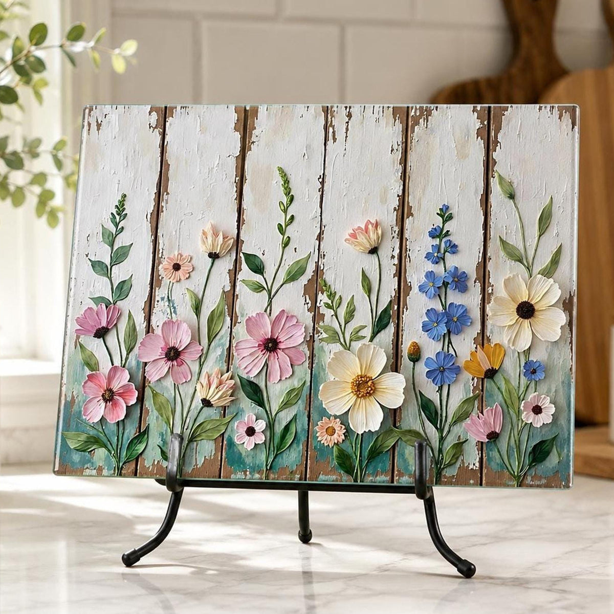 Glass Cutting Board, Tempered Charcuterie Tray with Rustic Wildflowers
