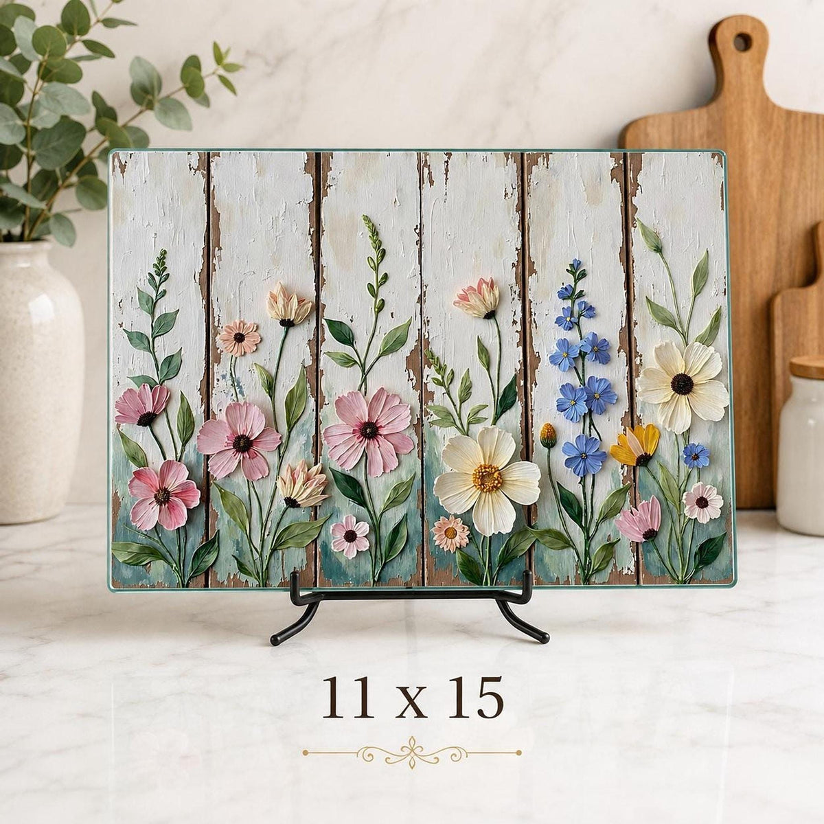 Glass Cutting Board, Tempered Charcuterie Tray with Rustic Wildflowers