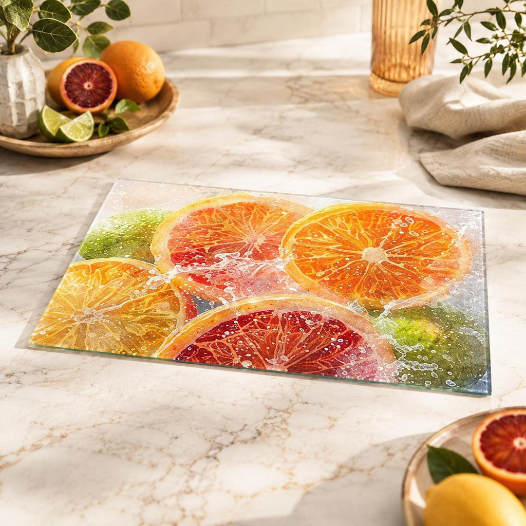Glass Cutting Board, Citrus Charcuterie Tray, 8 x 11 or 11 x 15 Inch