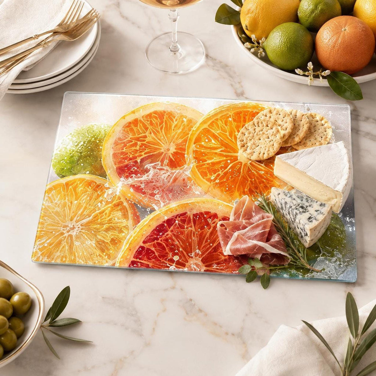 Glass Cutting Board, Citrus Charcuterie Tray, 8 x 11 or 11 x 15 Inch