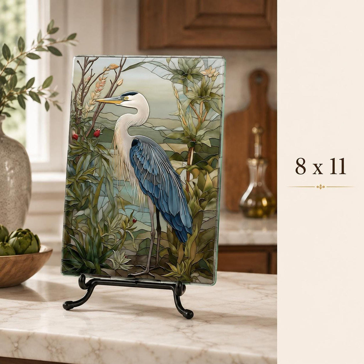 Glass Cutting Board, Tempered Heron Charcuterie Tray, 8 x 11 or 11 x 15 Inch
