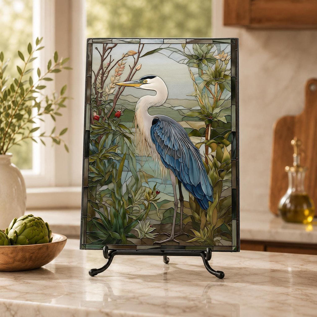 Glass Cutting Board, Tempered Heron Charcuterie Tray, 8 x 11 or 11 x 15 Inch