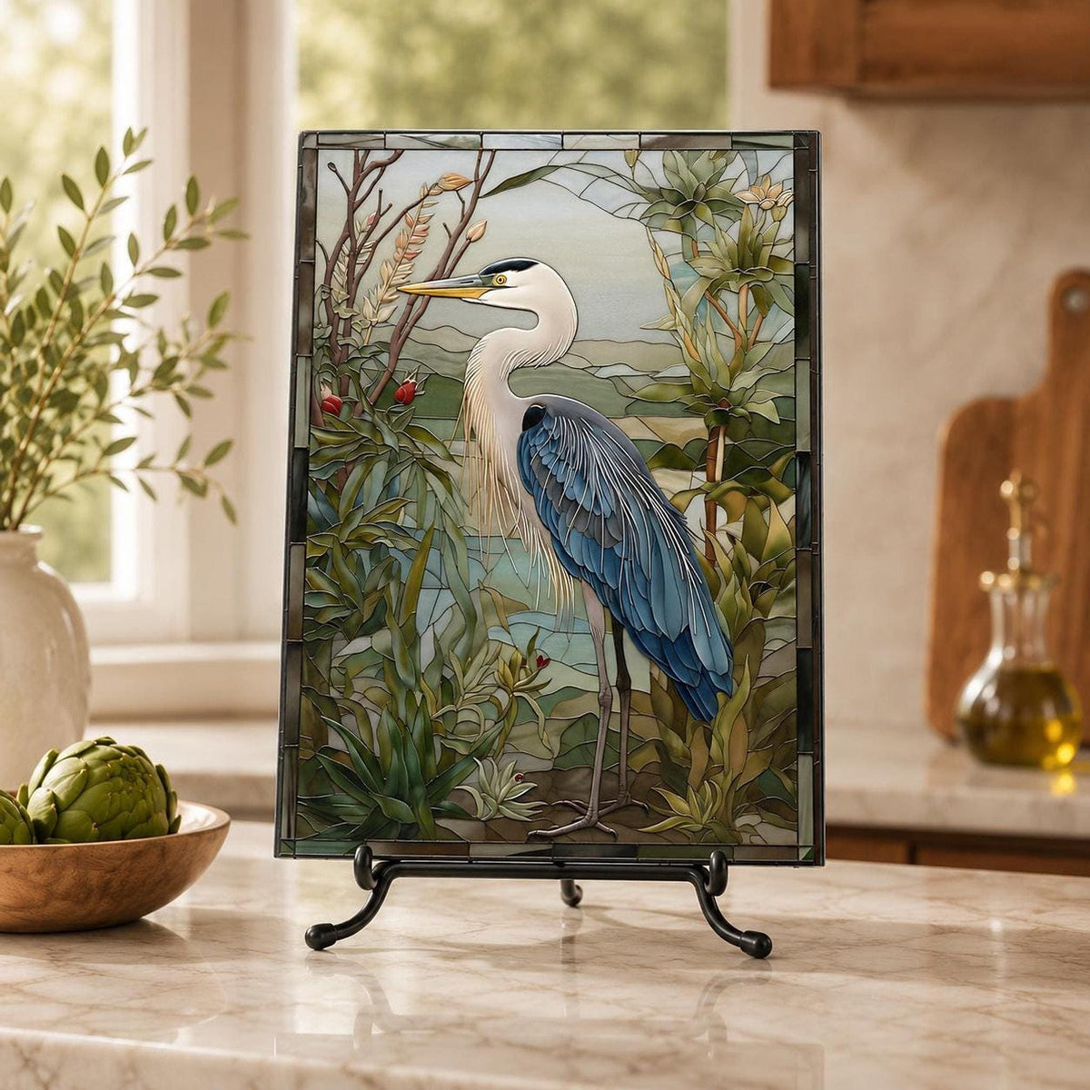 Glass Cutting Board, Tempered Heron Charcuterie Tray, 8 x 11 or 11 x 15 Inch