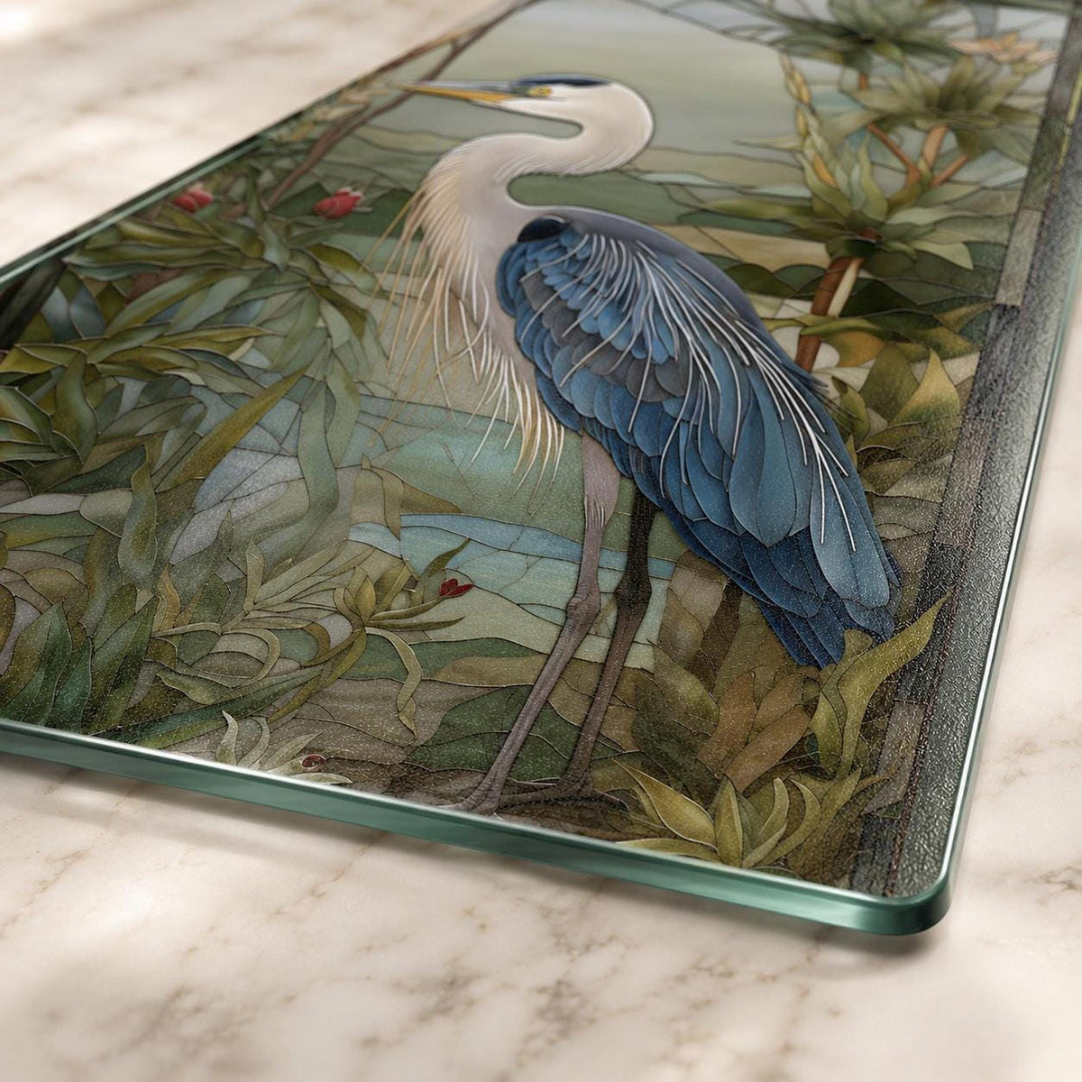 Glass Cutting Board, Tempered Heron Charcuterie Tray, 8 x 11 or 11 x 15 Inch