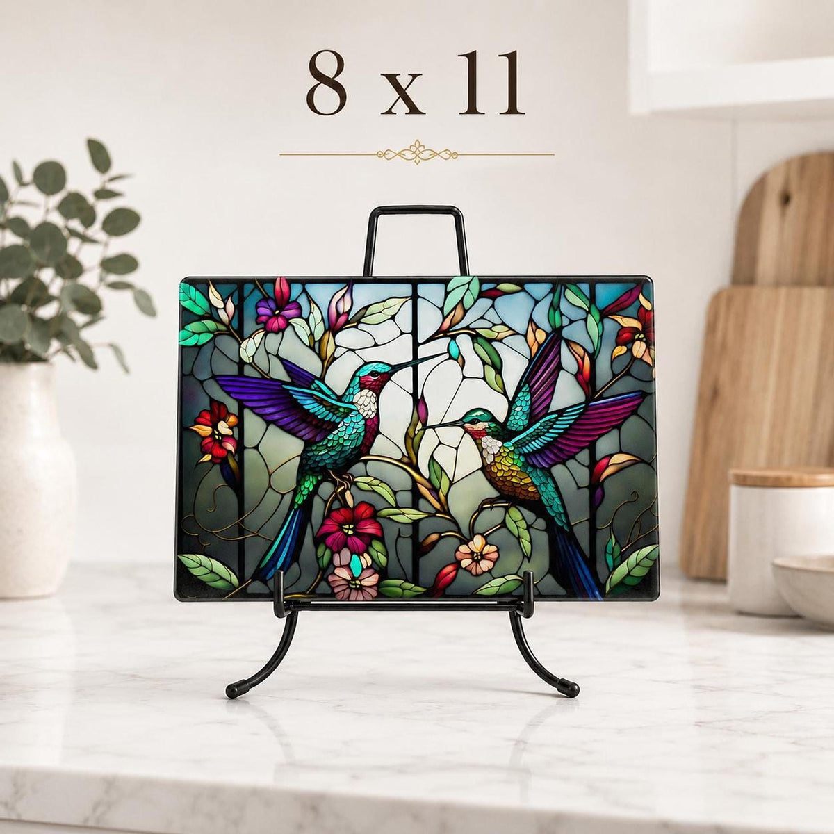 Glass Cutting Board, Hummingbird Floral Design, Tempered Kitchen Decor
