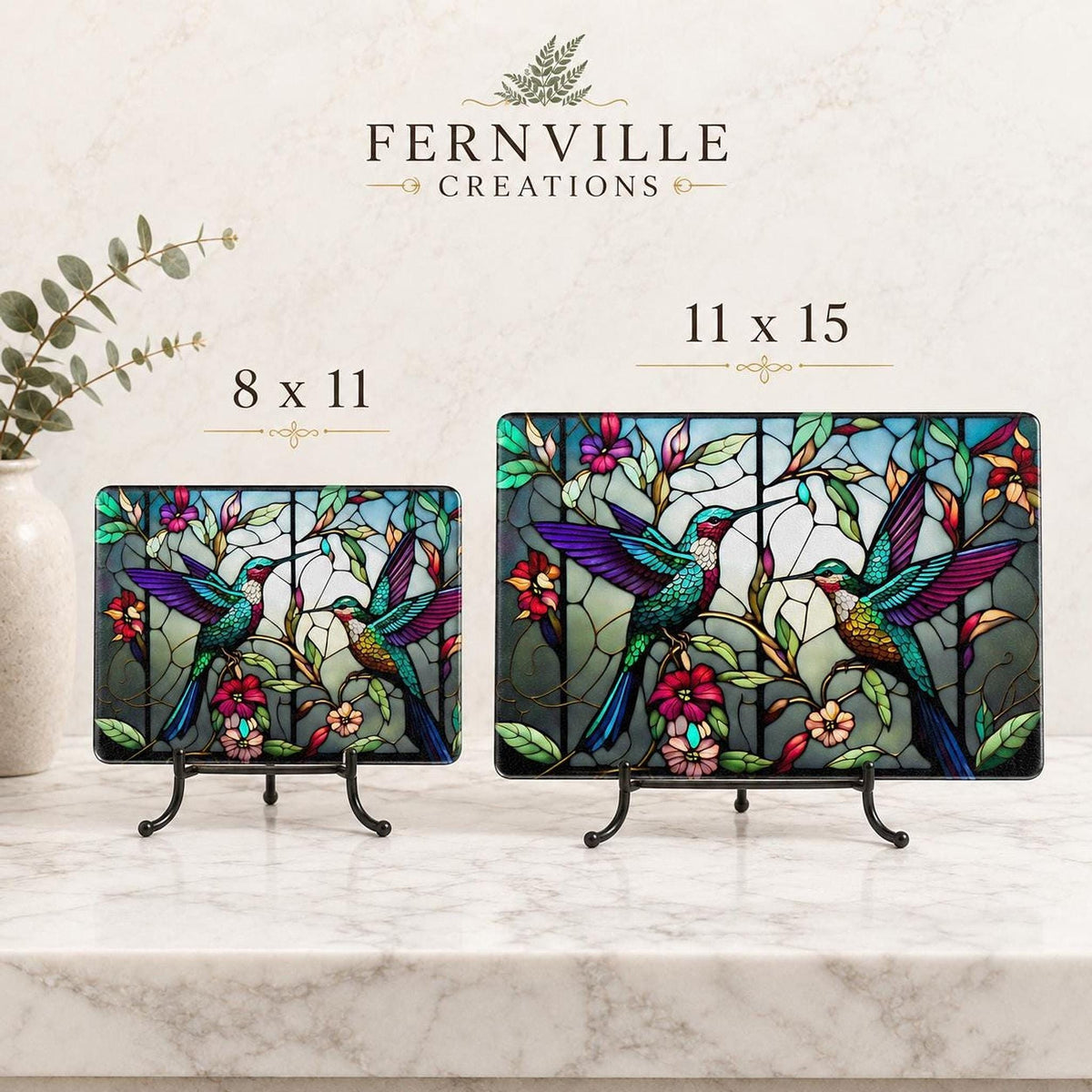 Glass Cutting Board, Hummingbird Floral Design, Tempered Kitchen Decor