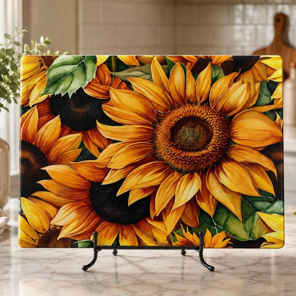 Glass Cutting Board, Sunflower Artwork, 8 x 11 or 11 x 15 Inch