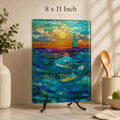 Glass Cutting Board, Tempered Surface with Ocean Sunset Sailboat Decor