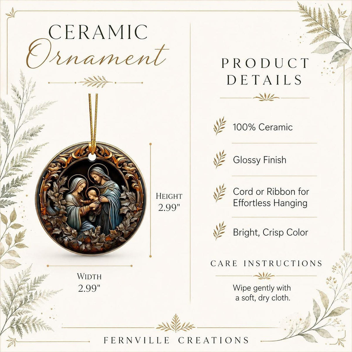 Holy Family Ornament, 3-Inch Ceramic Nativity Keepsake