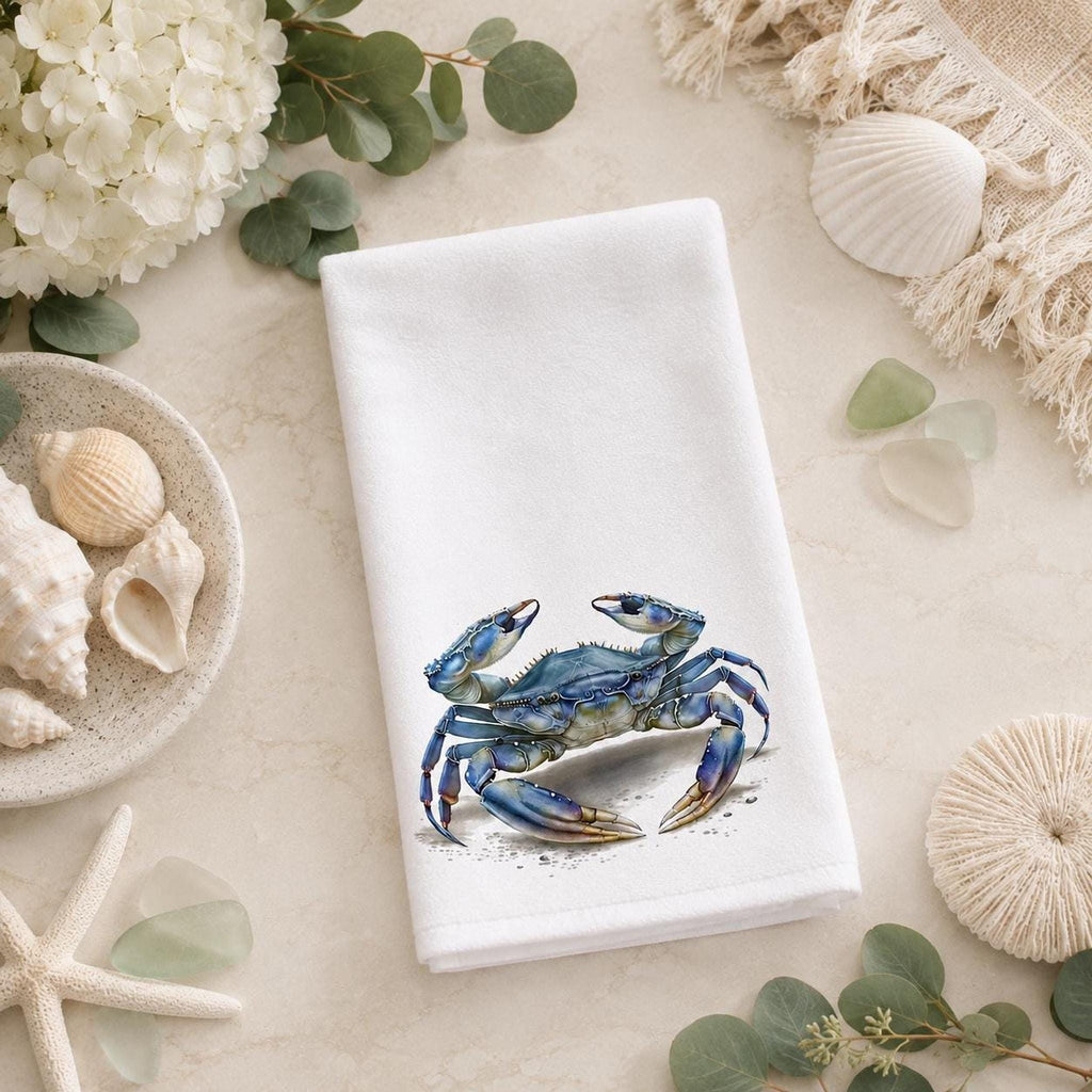 Powder Room Blue Crab Fingertip Towel, 11 x 18-Inch Coastal Bath Decor