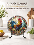 Glass Cutting Board, Rooster Charcuterie Tray, 8-Inch or 12-Inch Size