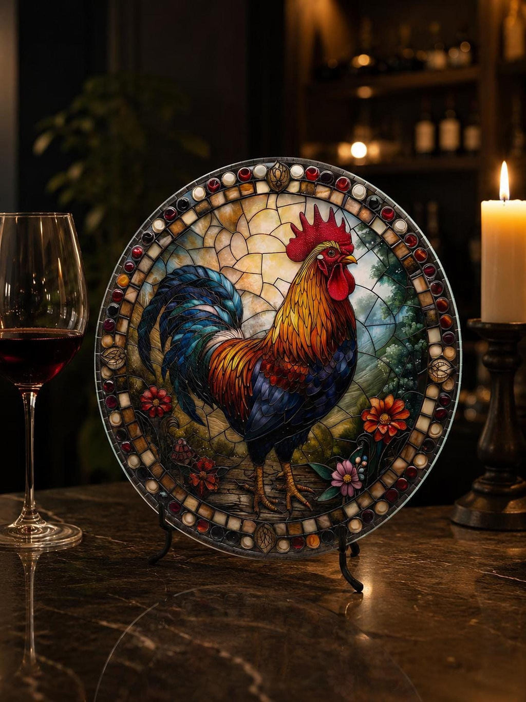 Glass Cutting Board, Rooster Charcuterie Tray, 8-Inch or 12-Inch Size