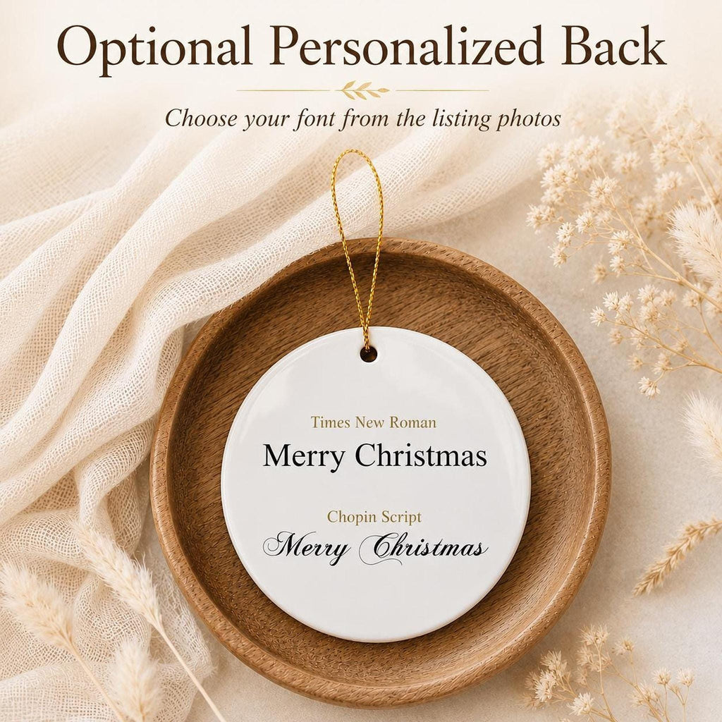 Nativity Ornament, Glossy Ceramic Christmas Keepsake with Optional Personalization