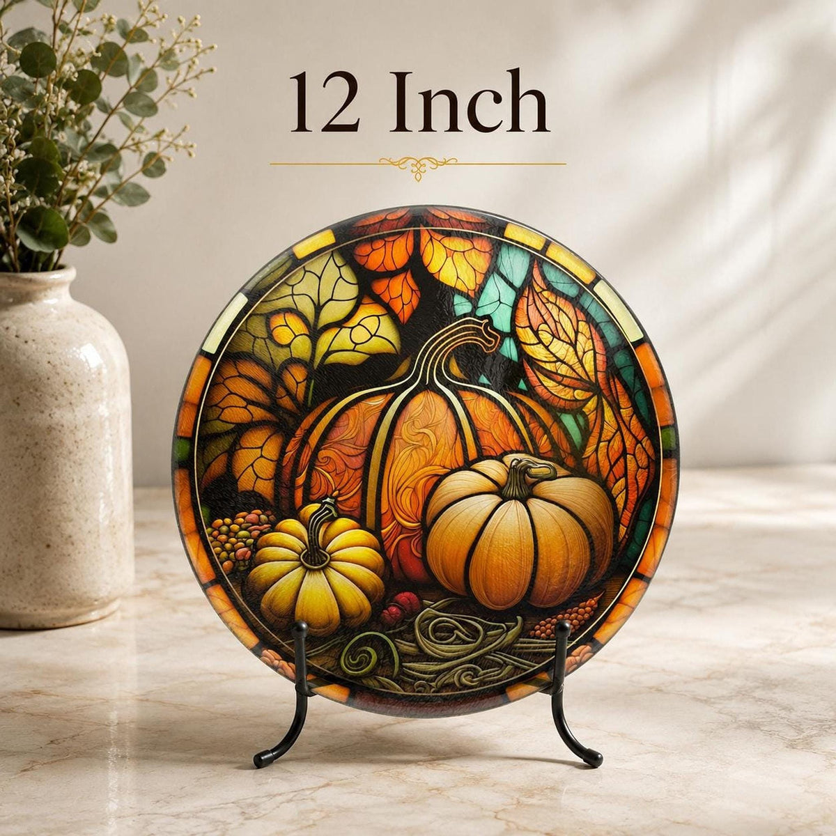 Glass Cutting Board, Tempered Surface with Pumpkin Artwork, 8 or 12 Inches