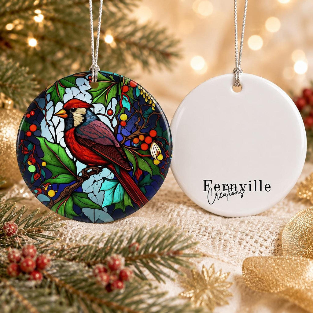 Cardinal Ornament, 3-Inch Round Ceramic Memorial Keepsake, Red Bird Decor