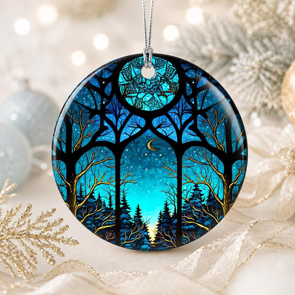 Crescent Moon Decor, Blue Woodland Ceramic Christmas Ornament