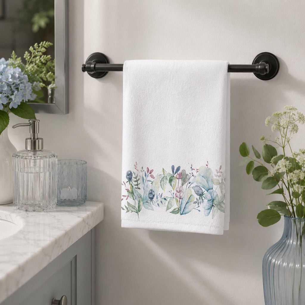Blue Botanical Fingertip Towel, 11 x 18 Inch Cotton Terrycloth