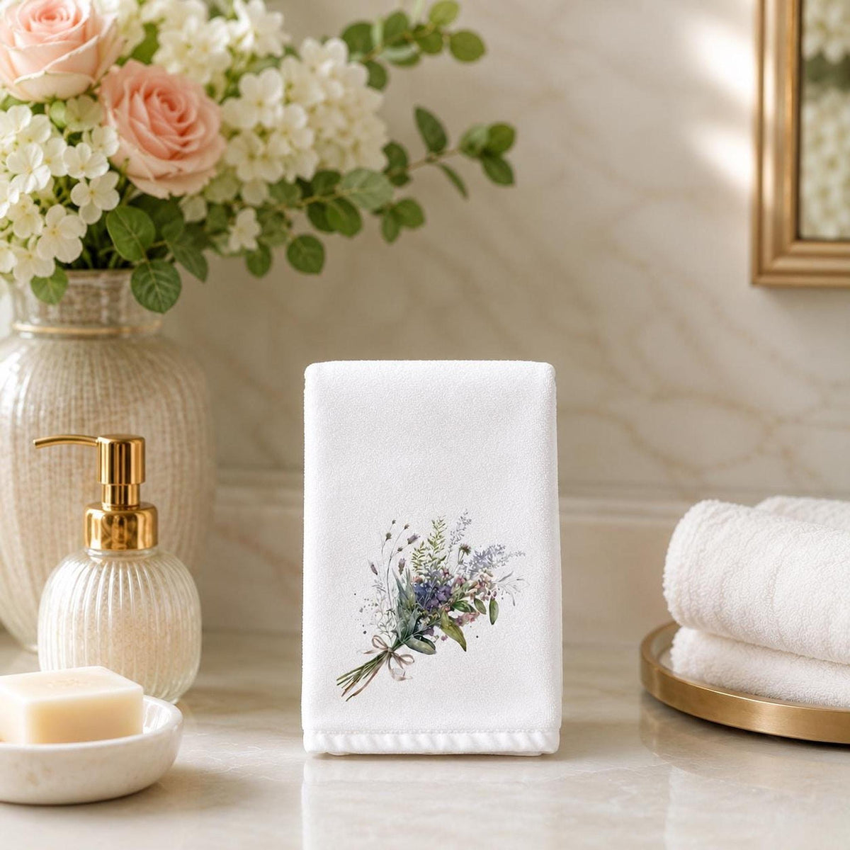 Fingertip Towel, Wildflower Bouquet, Sheared Polyester Front, Cotton Terrycloth Back